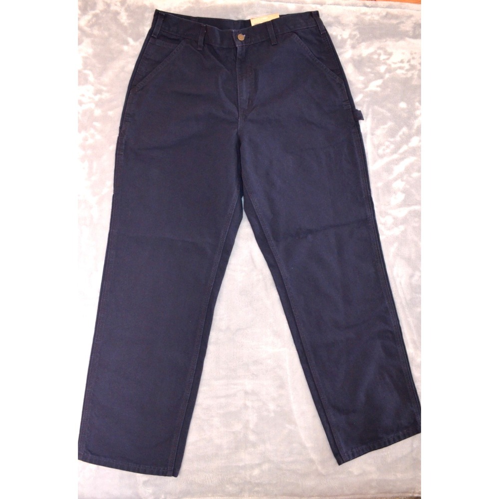 Carhartt Navy Blue Duck Work Dungaree Loose Fit Pants Mens 34x32 (fits 33x31.5)